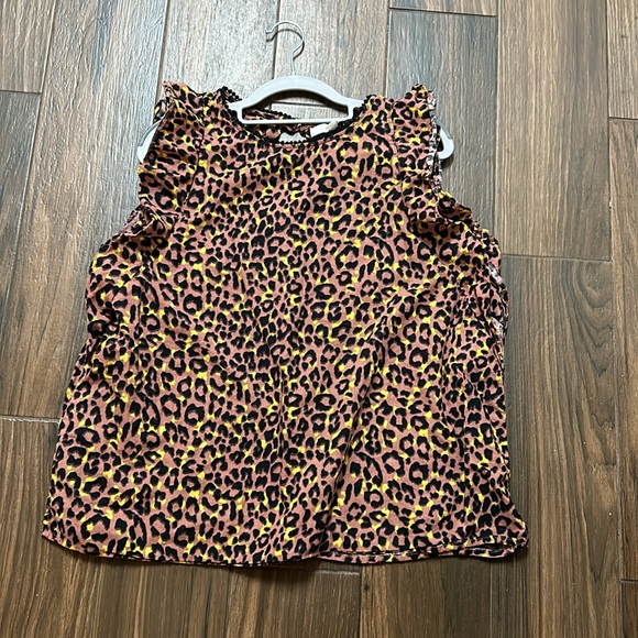 LOFT Leopard Print Cutout Back Ruffle Blouse Large - Picture 3 of 9